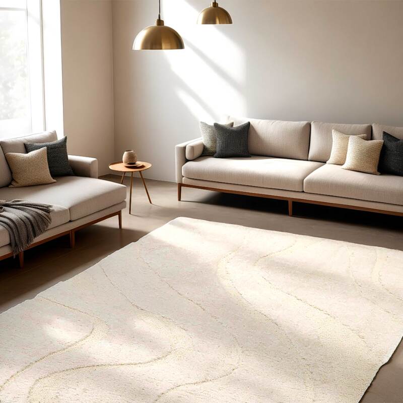 Tappeto shaggy rettangolare in poliestere riciclato con motivo geometrico a pelo lungo