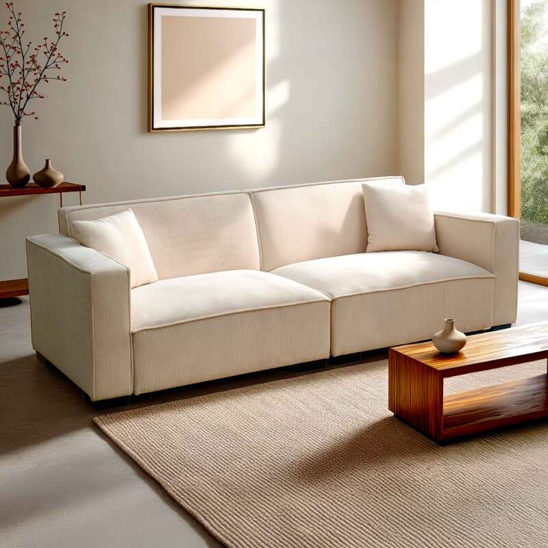 Divano dritto in velluto a coste a 3 posti