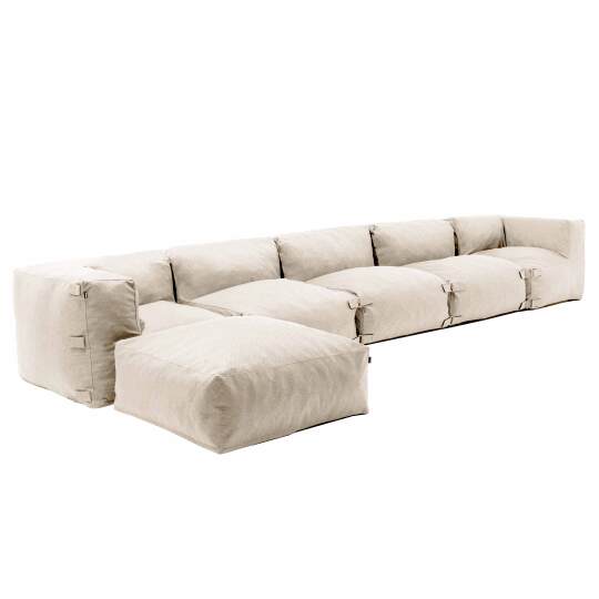 Divano angolare modulare con 3 poltroncine, 2 poltrone angolari e 1 pouf | Oviala