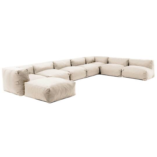 Divano angolare modulare con 5 poltrone, 2 poltrone angolari e 1 pouf | Oviala