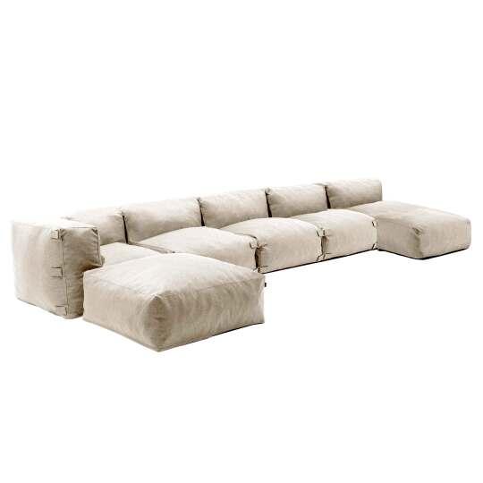 Mobile da giardino componibile con 3 chaise longue, 1 poltrona angolare, 1 chaise longue e 1 pouf | Oviala