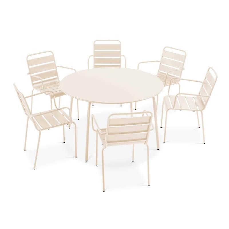 Tavolo da giardino rotondo Ø120 x 72 cm e 6 sedie con braccioli in metallo