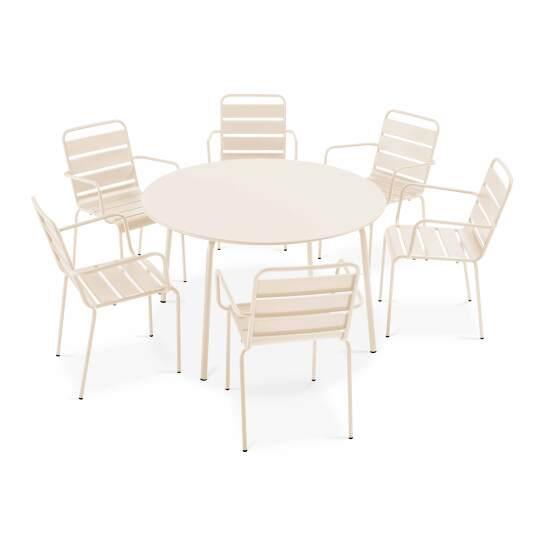 Tavolo da giardino rotondo Ø120 x 72 cm e 6 sedie con braccioli in metallo