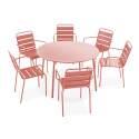 Tavolo da giardino rotondo Ø120 x 72 cm e 6 sedie con braccioli in metallo