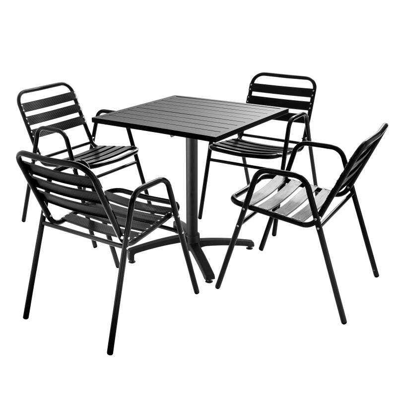 Tavolo da giardino bistrot grigio 70 x 70 cm e 4 sedie con braccioli in alluminio