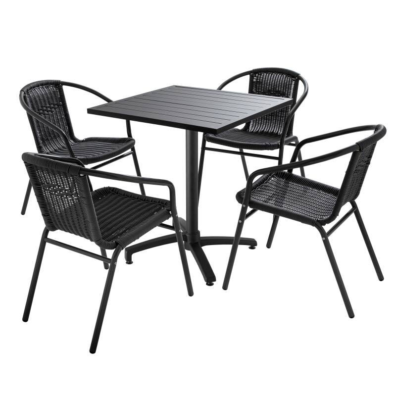 Tavolo da giardino quadrato 70 x 70 cm e 4 sedie con braccioli