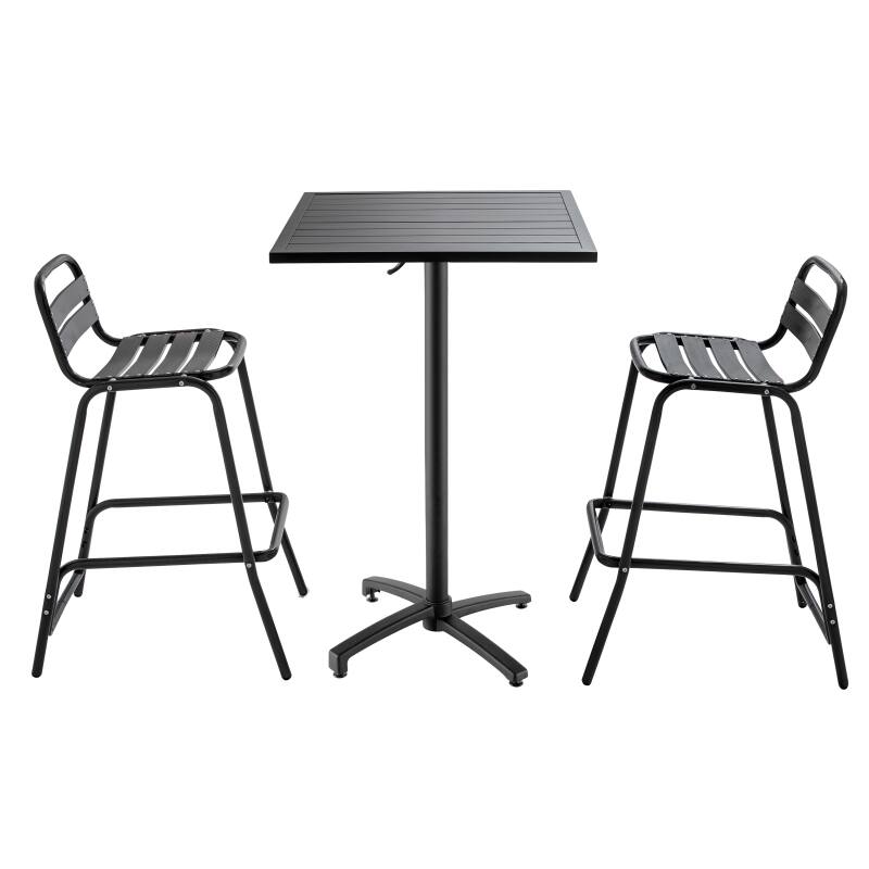 Tavolo alto da giardino grigio 60 x 60 cm e 2 seggioloni in alluminio