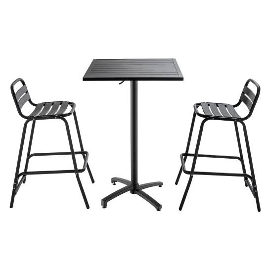 Tavolo alto da giardino grigio 60 x 60 cm e 2 seggioloni in alluminio