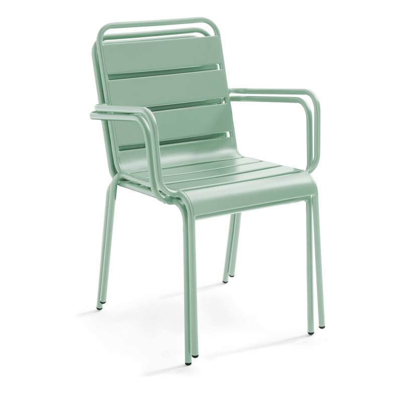 Tavolo da giardino rotondo Ø120 x 72 cm e 6 sedie con braccioli in metallo
