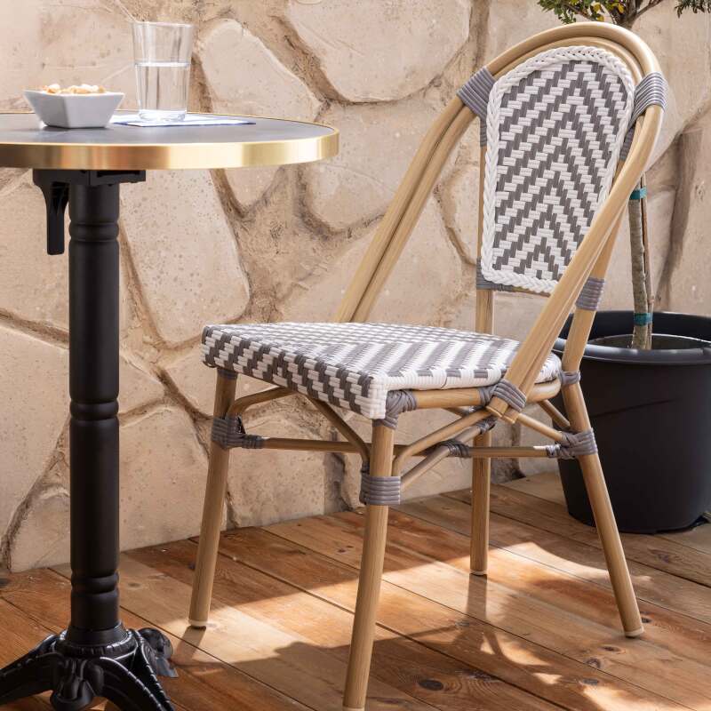 Sedia da giardino in stile bistrot parigino in alluminio e rattan sintetico