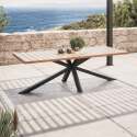 Tavolo da giardino rettangolare 240 x 95 cm in legno di acacia e 10 sedie con braccioli in alluminio