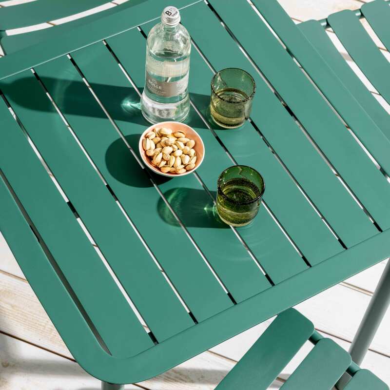 Tavolo da terrazza quadrato 70 x 70 cm e 2 sedie con braccioli in alluminio (3/7)