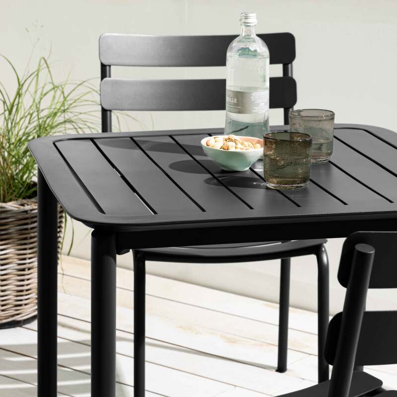 Tavolo da terrazza quadrato 70 x 70 cm e 4 sedie in alluminio