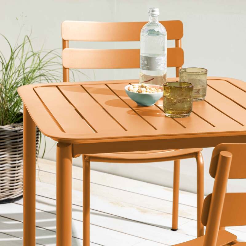 Tavolo da terrazza quadrato 70 x 70 cm e 2 sedie in alluminio (2/7)