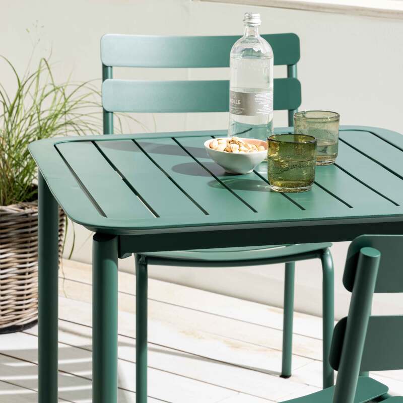 Tavolo da terrazza quadrato 70 x 70 cm e 2 sedie in alluminio (2/7)