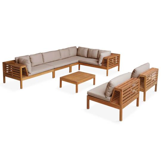 Salotto da giardino basso a 8 posti con tavolo in legno di eucalipto FSC®