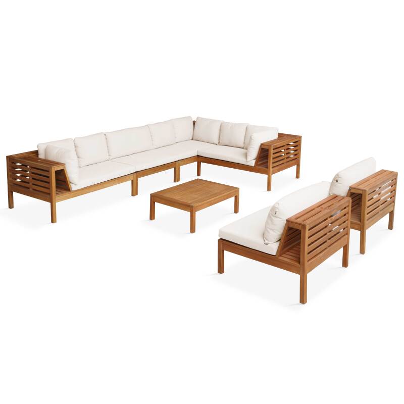 Salotto da giardino basso a 8 posti con tavolo in legno di eucalipto FSC®