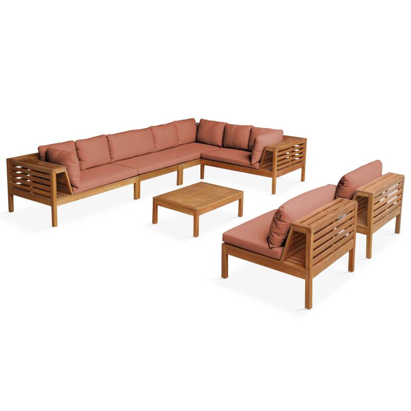 Salotto da giardino basso a 8 posti con tavolo in legno di eucalipto FSC®