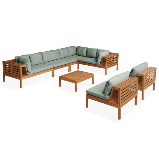 Salotto da giardino basso a 8 posti con tavolo in legno di eucalipto FSC®