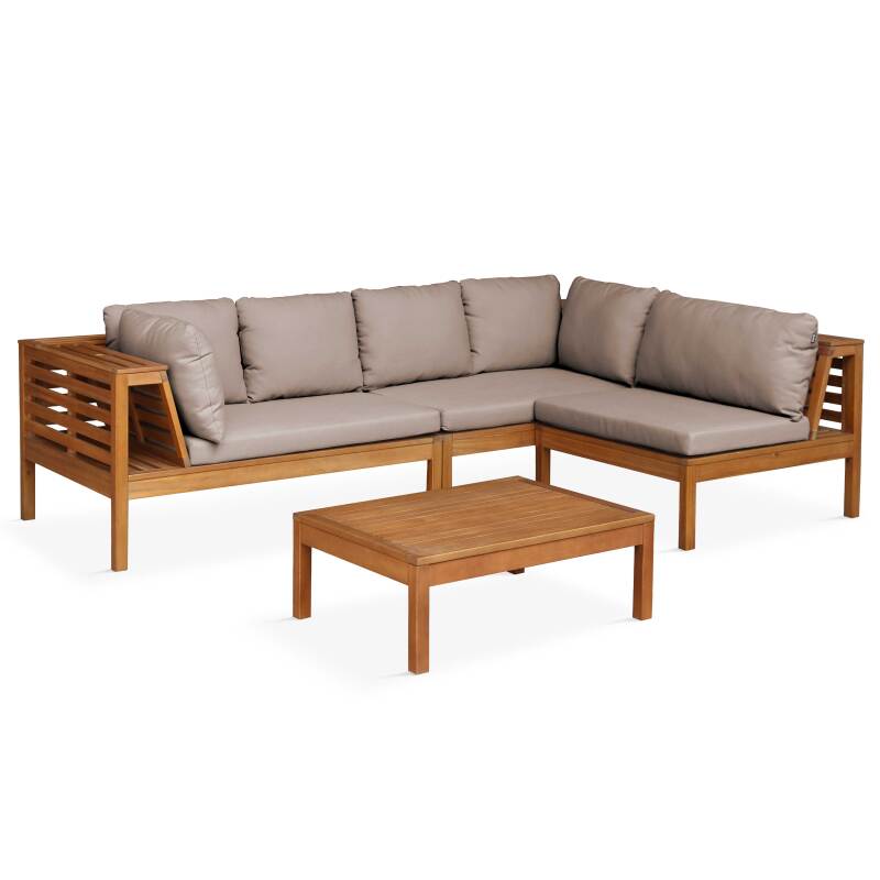 Salotto da giardino basso ad angolo per 4 persone con tavolo in legno di eucalipto FSC®