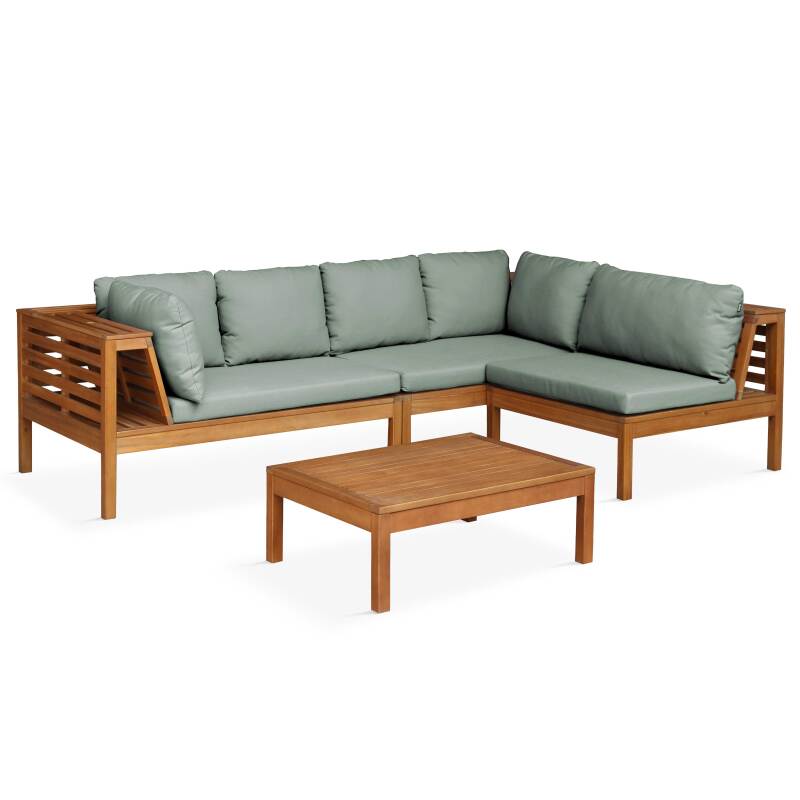 Salotto da giardino basso ad angolo per 4 persone con tavolo in legno di eucalipto FSC®