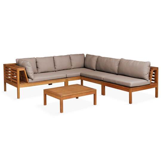 Salotto da giardino basso ad angolo a 5 posti con tavolo in legno di eucalipto FSC®