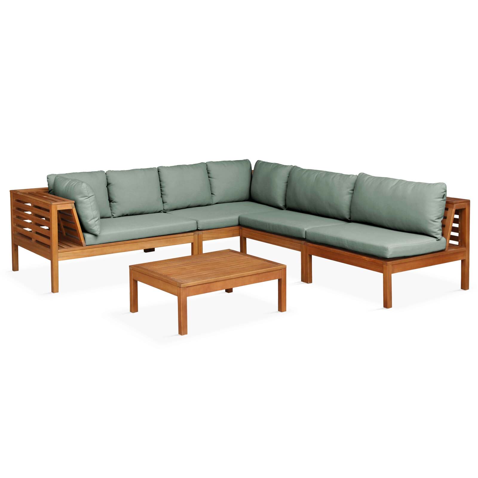 Salotto da giardino basso ad angolo a 5 posti con tavolo in legno di eucalipto FSC®