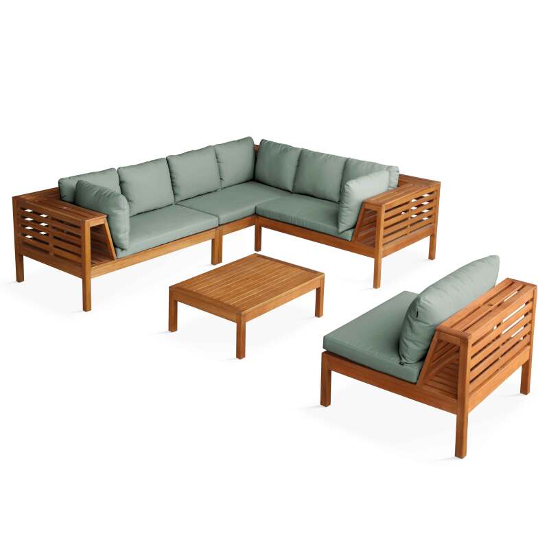Salotto da giardino basso a 6 posti con tavolo in legno di eucalipto FSC®
