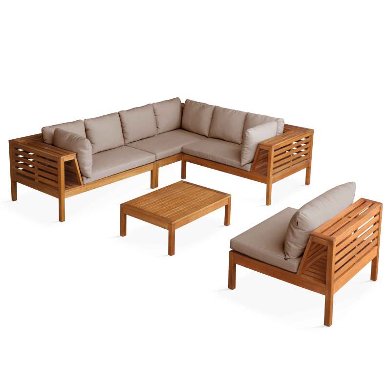Salotto da giardino basso a 6 posti con tavolo in legno di eucalipto FSC®