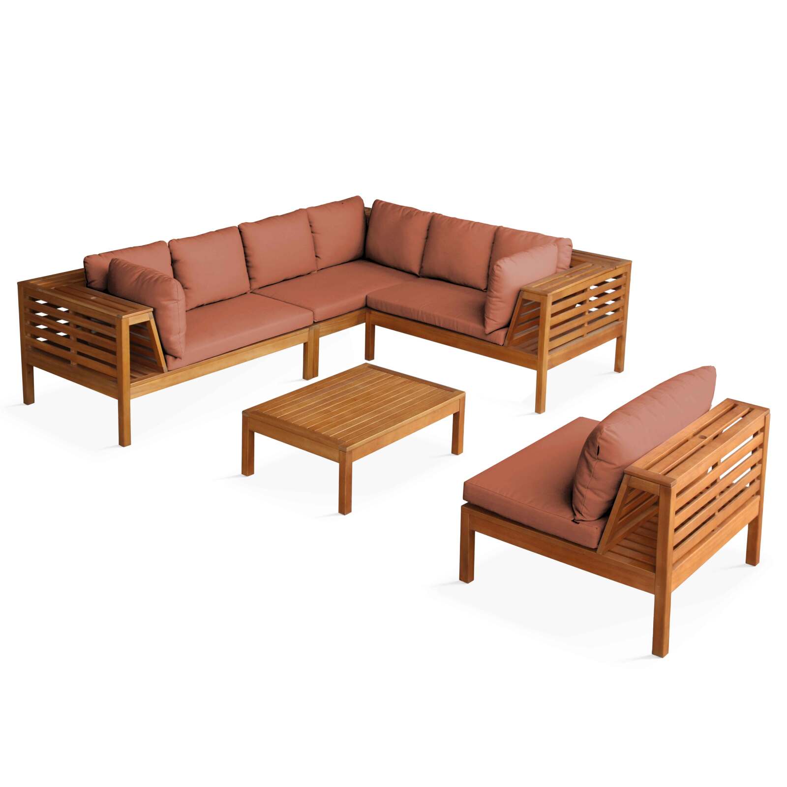 Salotto da giardino basso a 6 posti con tavolo in legno di eucalipto FSC®