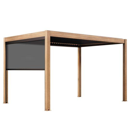 Pergola bioclimatica autoportante 4x3 m effetto legno in alluminio 1,2 o 3 avvolgibili