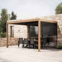 Pergola bioclimatica addossata 4x3m in alluminio effetto legno con 1, 2 o 3 tende