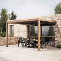 Pergola bioclimatica addossata 4x3m in alluminio effetto legno con 1, 2 o 3 tende