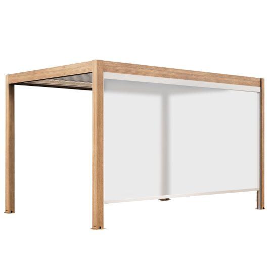 Pergola bioclimatica autoportante 4x3m motorizzata/illuminata effetto legno tetto in alluminio bianco con 1, 2 o 3 tende | Ovial