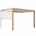 Pergola bioclimatica addossata 4x3m motorizzata/illuminata effetto legno tetto in alluminio bianco con 1, 2 o 3 tende