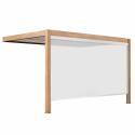 Pergola bioclimatica addossata 4x3m motorizzata/illuminata effetto legno tetto in alluminio bianco con 1, 2 o 3 tende