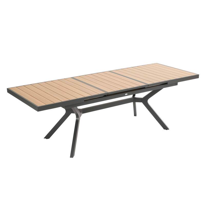 Tavolo da giardino rettangolare allungabile (187/250 x 90 x 77 cm) in alluminio ed effetto legno