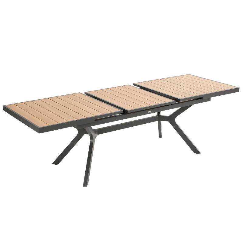 Tavolo da giardino rettangolare allungabile (187/250 x 90 x 77 cm) in alluminio ed effetto legno