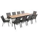 Tavolo da giardino rettangolare allungabile 187/250 cm in alluminio e 10 sedie con braccioli