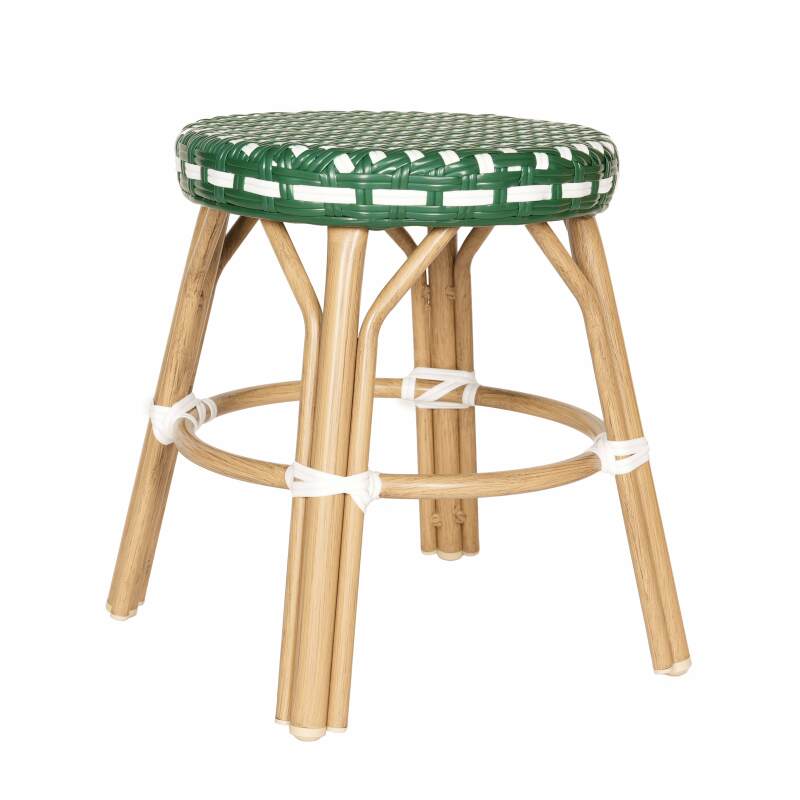 Sgabello basso in alluminio e rattan sintetico