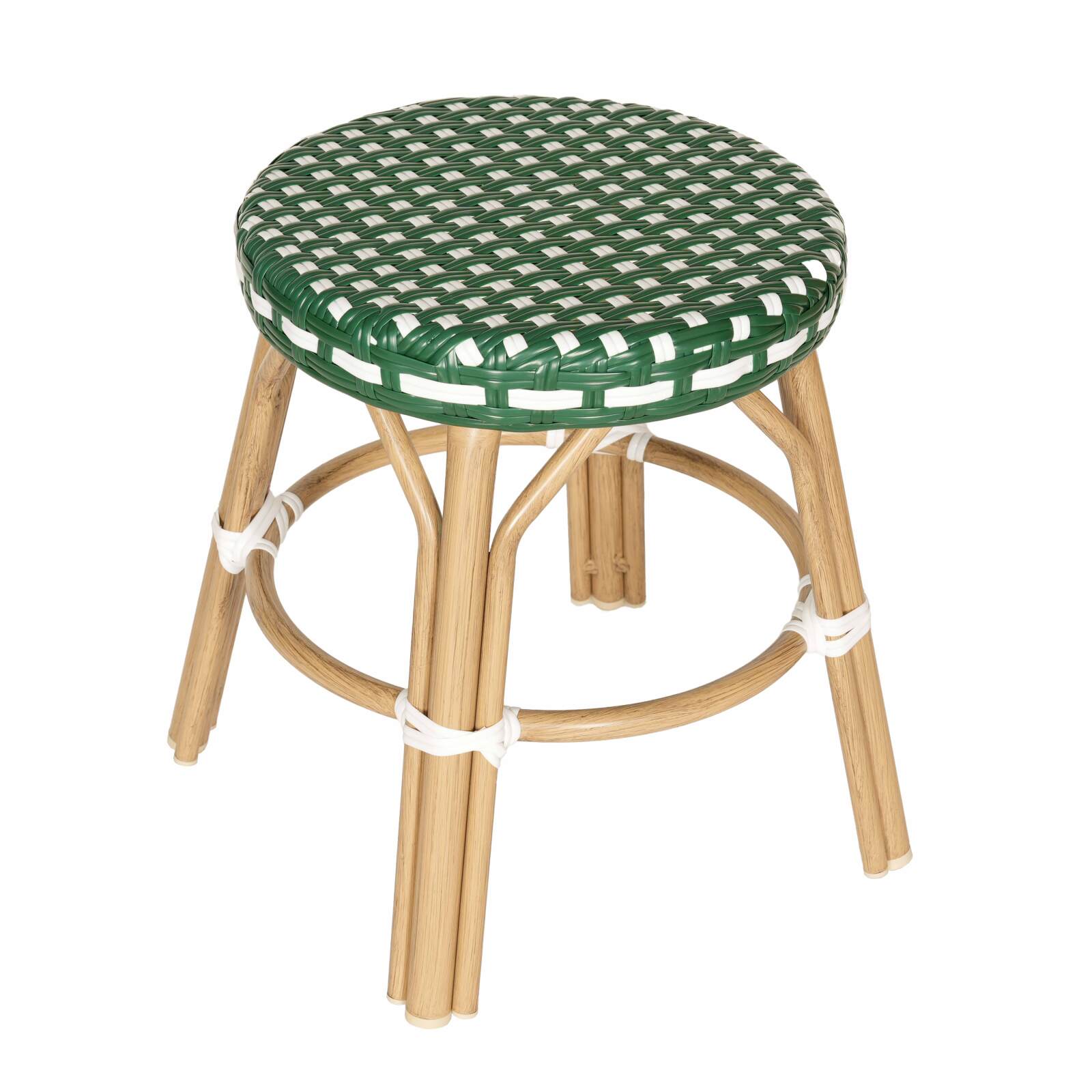 Sgabello basso in alluminio e rattan sintetico