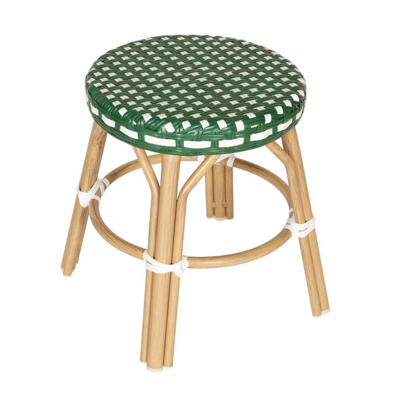 Sgabello basso in alluminio e rattan sintetico