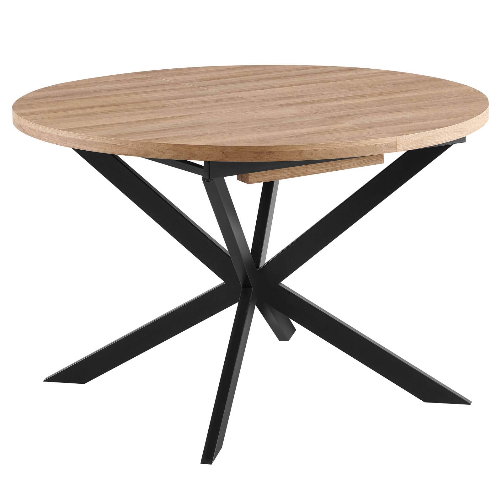 Tavolo da pranzo rotondo (Ø120/160 x 75,5 cm) in MDF con foglio di alluminio 