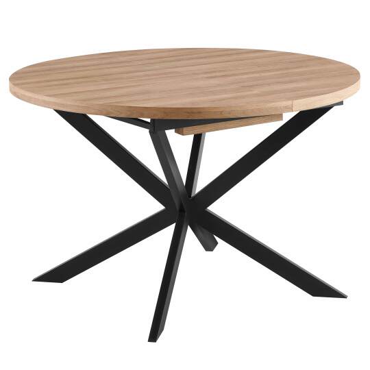 Tavolo da pranzo rotondo (Ø120/160 x 75,5 cm) in MDF con foglio di alluminio