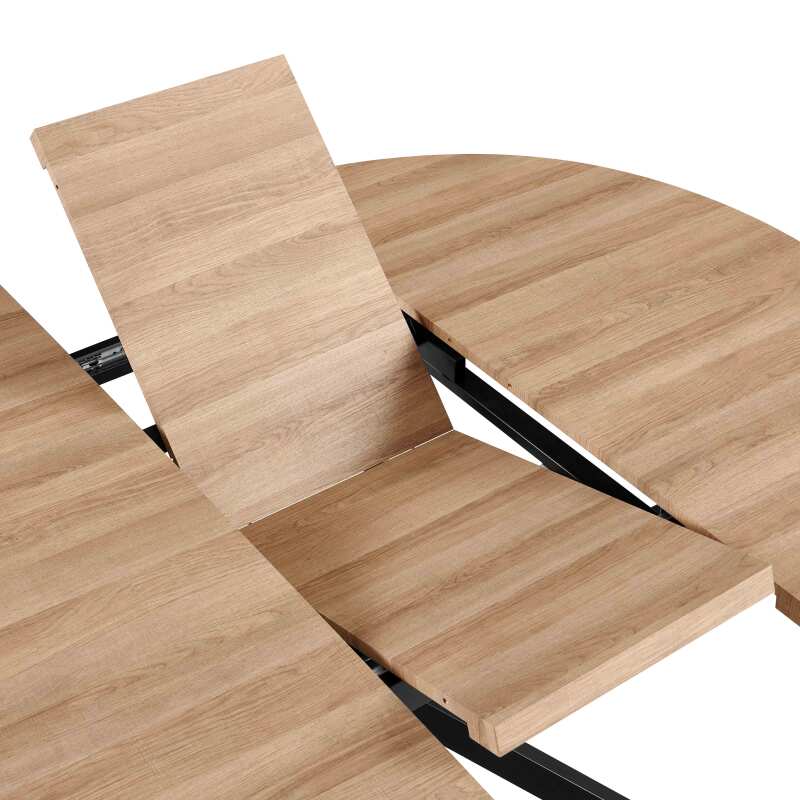 Tavolo da pranzo rotondo (Ø120/160 x 75,5 cm) in MDF con foglio di alluminio 