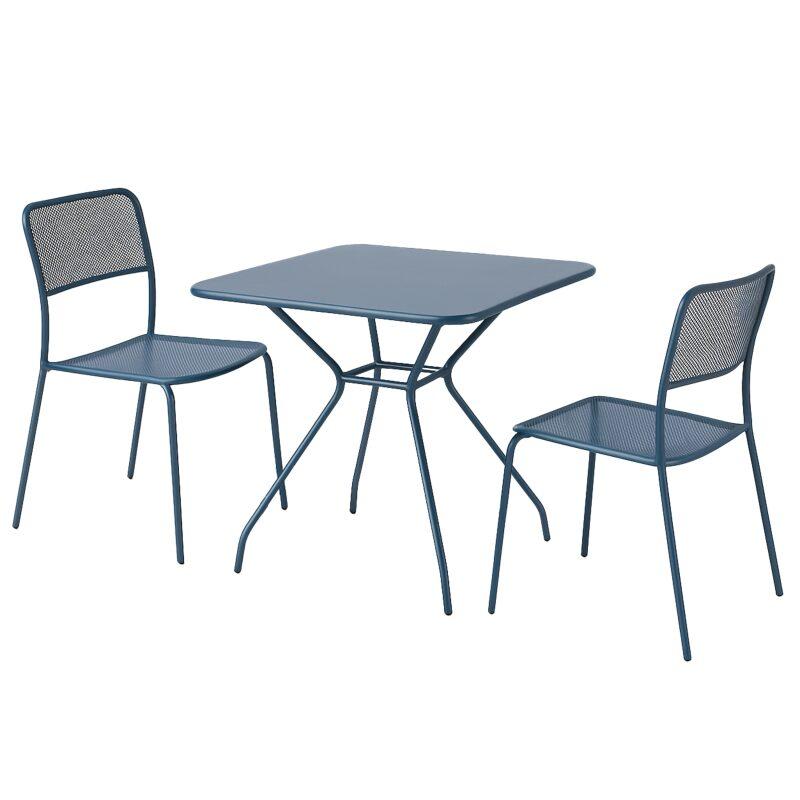 Tavolo da giardino quadrato 70 x 70 x 73 cm e 2 sedie in metallo  