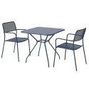 Tavolo da giardino quadrato 70 x 70 x 73 cm e 2 sedie con braccioli in metallo