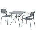 Tavolo da giardino quadrato 70 x 70 x 73 cm e 2 sedie con braccioli in metallo