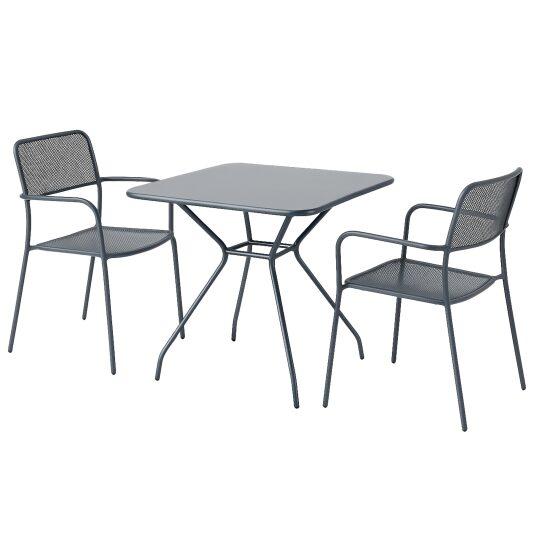 Tavolo da giardino quadrato 70 x 70 x 73 cm e 2 sedie con braccioli in metallo | Oviala