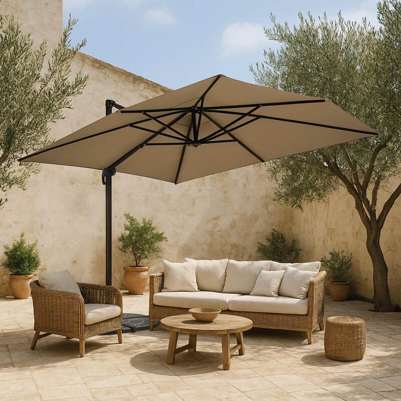 Ombrellone da giardino a braccio inclinabili (4 x 3 m) + 4 lastre zavorrate